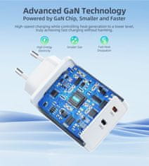 Choetech GaN omrežni polnilnik 2x USB-C PD 65W bel