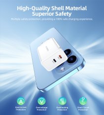 Choetech GaN omrežni polnilnik 2x USB-C PD 65W bel