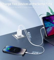 Choetech GaN omrežni polnilnik 2x USB-C PD 65W bel
