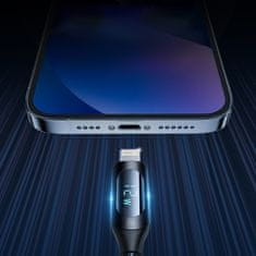 WOZINSKY Kabel za iPhone USB-A - Lightning z LED zaslonom 2,4 A, 1 m, črn