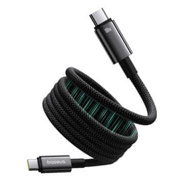 BASEUS Kabel Tungsten Gold z magnetnim organizatorjem USB-C 100 W 1 m – črn