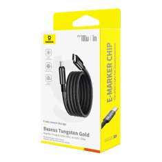 BASEUS Kabel Tungsten Gold z magnetnim organizatorjem USB-C 100 W 1 m – črn