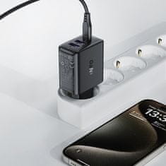 AceFast Mrežni polnilnik PD 35W GaN s 3 vrati 2x USB-A + USB-C črn