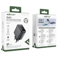 AceFast Mrežni polnilnik PD 35W GaN s 3 vrati 2x USB-A + USB-C črn