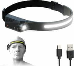 HURTEL LED čelna svetilka z senzorjem gibanja IPX4 USB-C 1200 mAh črna