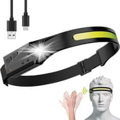 HURTEL LED čelna svetilka z senzorjem gibanja IPX4 USB-C 1200 mAh črna