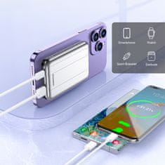 Choetech Majhen, lahek indukcijski powerbank 5000 mAh MagSafe USB-A USB-C srebrni