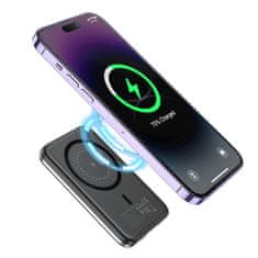 Choetech Majhen, lahek indukcijski powerbank 5000 mAh MagSafe USB-A USB-C srebrni