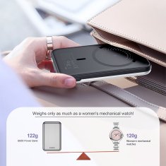 Choetech Majhen, lahek indukcijski powerbank 5000 mAh MagSafe USB-A USB-C srebrni