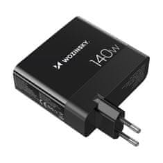 WOZINSKY Mrežni polnilnik 100–240 V GaN 140 W 3x USB-C / 2x USB-A črn