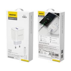 DUDAO USB-A omrežni polnilnik 18 W s kablom USB-A – microUSB, bel