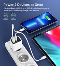 Choetech Majhen, zmogljiv omrežni polnilnik GaN USB-A USB-C PD 35 W z zaslonom, bel