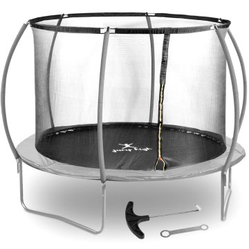 Gymrex Vrtna trampolina z mrežo in zaščito za vzmeti, premer 305 cm, do 100 kg, črno-siva