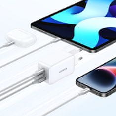 Ugreen Hitri omrežni polnilnik GaN 65 W USB-A / 2x USB-C, bel