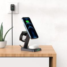 AceFast 3v1 Qi polnilnik 15 W z magnetnim držalom za iPhone, Apple Watch in AirPods, črn