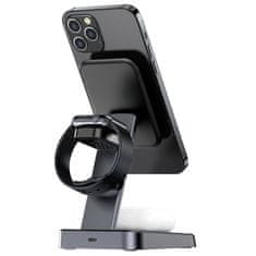 AceFast 3v1 Qi polnilnik 15 W z magnetnim držalom za iPhone, Apple Watch in AirPods, črn