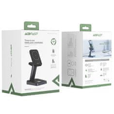 AceFast 3v1 Qi polnilnik 15 W z magnetnim držalom za iPhone, Apple Watch in AirPods, črn
