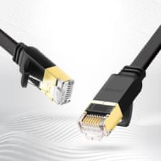 Ugreen Ploščat patchcord kabel omrežni kabel LAN STP RJ45 Cat 7 10 Gbps 10 m črn