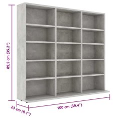 Vidaxl Omarica za CD plošče betonsko siva 100x23x89,5 cm iverna plošča