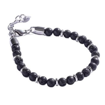 Marc Malone Moška zapestnica iz perlic z lava kamnom MCGB5009