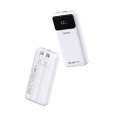 DUDAO Powerbank 20000mAh z vgrajenimi kabli iPhone Lightning USB-C USB-A 22,5W PD - bela