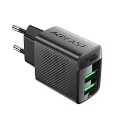 AceFast Mrežni polnilnik A86 2x USB-A 12 W – črn