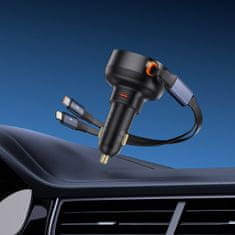 BASEUS Avtomobilski polnilnik z USB-C in zložljivim kablom USB-C iPhone 60W črn