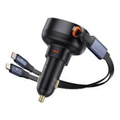 BASEUS Avtomobilski polnilnik z USB-C in zložljivim kablom USB-C iPhone 60W črn