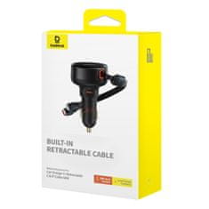 BASEUS Avtomobilski polnilnik z USB-C in zložljivim kablom USB-C iPhone 60W črn
