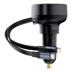 BASEUS Avtomobilski polnilnik z USB-A in zložljivim kablom USB-C iPhone 60W črn