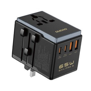 DUDAO Potovalni polnilnik GAN PRO 3 65W EU / US / JP / AUS / UK 2x USB-C 2x USB-A - črn