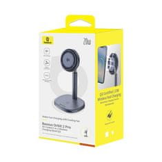 BASEUS 2v1 indukcijski polnilnik Orbit 2 Pro MagSafe Qi2 20 W s hlajenjem – siv