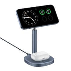 BASEUS 2v1 indukcijski polnilnik Orbit 2 Pro MagSafe Qi2 20 W s hlajenjem – siv