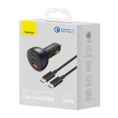 BASEUS Hitri avtomobilski polnilnik USB USB-C 160 W PPS Quick Charge 5 PD siv