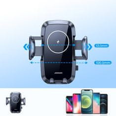 Joyroom Avtomobilski držalo za telefon na mrežo, polnilnik Qi 15 W, črn