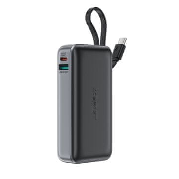AceFast Powerbank 10000mAh PD30W z vgrajenim kablom USB-C - črn