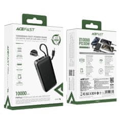 AceFast Powerbank 10000mAh PD30W z vgrajenim kablom USB-C - črn