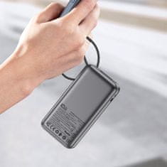 AceFast Powerbank 10000mAh PD30W z vgrajenim kablom USB-C - črn