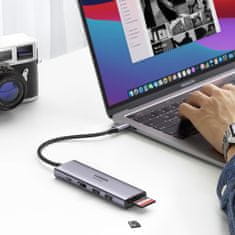 Ugreen 6v1 večfunkcijski USB-C HUB - 2x USB HDMI 4K čitalnik SD in TF kartic USB-C PD 100W siv