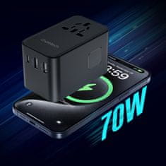 Choetech Potovalni polnilnik 70 W EU / US / AUS / UK z vgrajenim kablom USB-C – črn