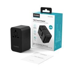 Choetech Potovalni polnilnik 70 W EU / US / AUS / UK z vgrajenim kablom USB-C – črn