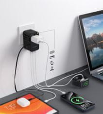 Choetech Potovalni polnilnik 70 W EU / US / AUS / UK z vgrajenim kablom USB-C – črn