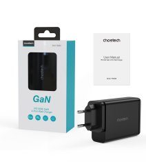 Choetech Polnilnik GaN 140 W, 4 vrata, 2x USB-C + 2x USB – črn