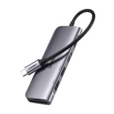 Ugreen 6v1 HUB adapter USB-C - HDMI USB-A USB-C PD čitalnik SD TF - siv