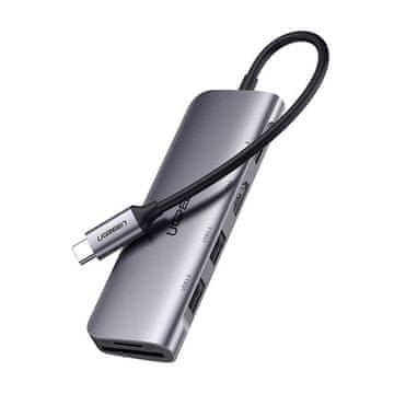 Ugreen 6v1 HUB adapter USB-C - HDMI USB-A USB-C PD čitalnik SD TF - siv