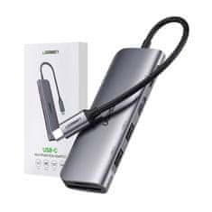 Ugreen 6v1 HUB adapter USB-C - HDMI USB-A USB-C PD čitalnik SD TF - siv
