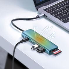 Ugreen 6v1 HUB adapter USB-C - HDMI USB-A USB-C PD čitalnik SD TF - siv