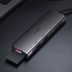 Ugreen 6v1 HUB adapter USB-C - HDMI USB-A USB-C PD čitalnik SD TF - siv