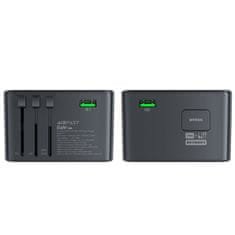 AceFast Univerzalni potovalni polnilnik GaN 2x USB-A 3x USB-C vtičnice UK EU USA AUS črn
