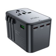 AceFast Univerzalni potovalni polnilnik GaN 2x USB-A 3x USB-C vtičnice UK EU USA AUS črn